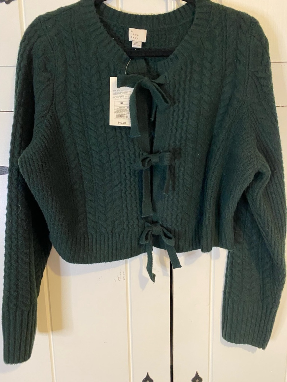 Women’s - A New Day Bow Cardigan in Dark Forest Green. Size XL. NWT. - Picture 7 of 9